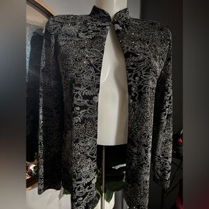 Alex Evenings Black‎ and Silver Blazer with Intricate Pattern